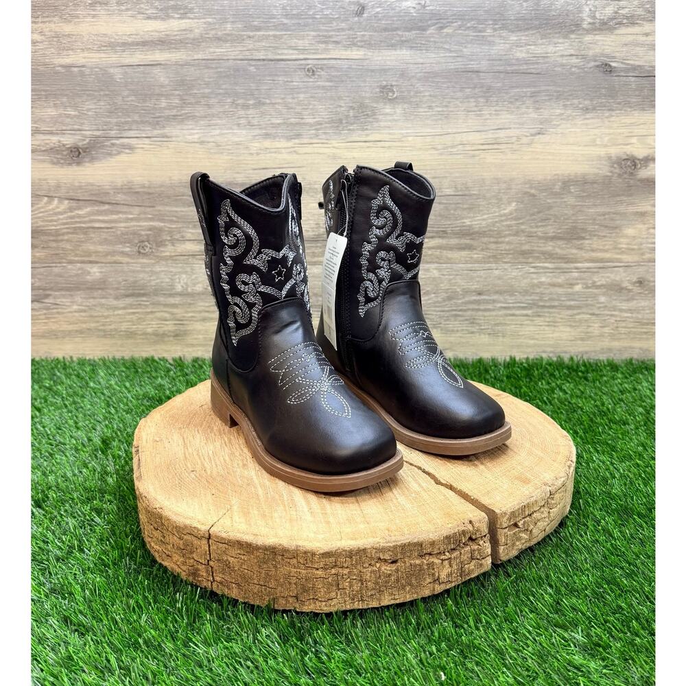 NEW Pawz Youth - Size 1 - Black Western Faux Leather Cowboy Boots
